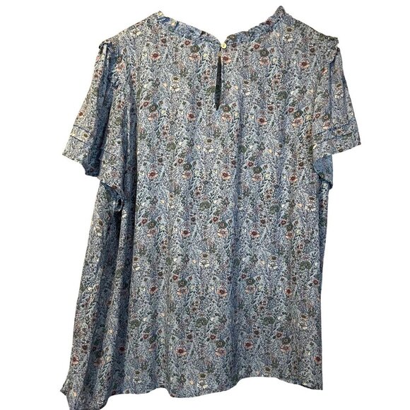 Rose + Olive Light Blue Short Sleeve Blouse 2X Spring Flowy Cottagecore Office - Picture 2 of 5